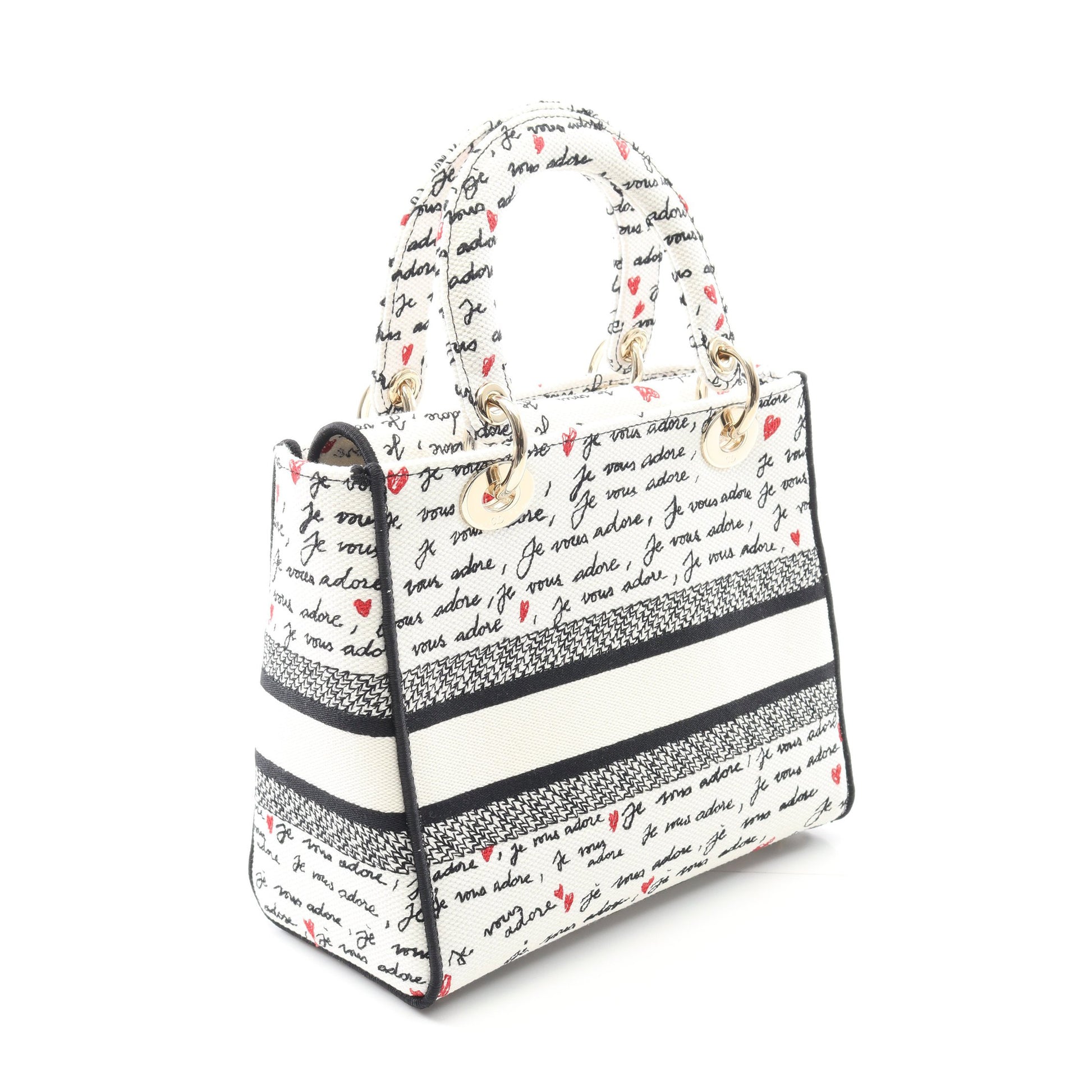 LADY D-LITE ミディアム ハンドバッグ キャンバス ホワイト マルチカラー 2WAY クリスチャンディオール バッグ Christian Dior
