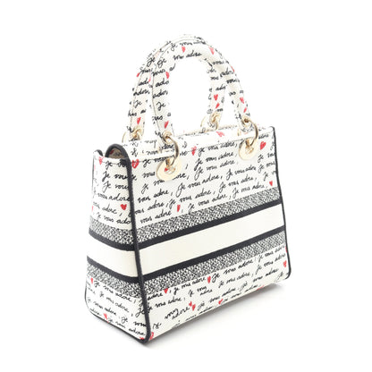 LADY D-LITE ミディアム ハンドバッグ キャンバス ホワイト マルチカラー 2WAY クリスチャンディオール バッグ Christian Dior