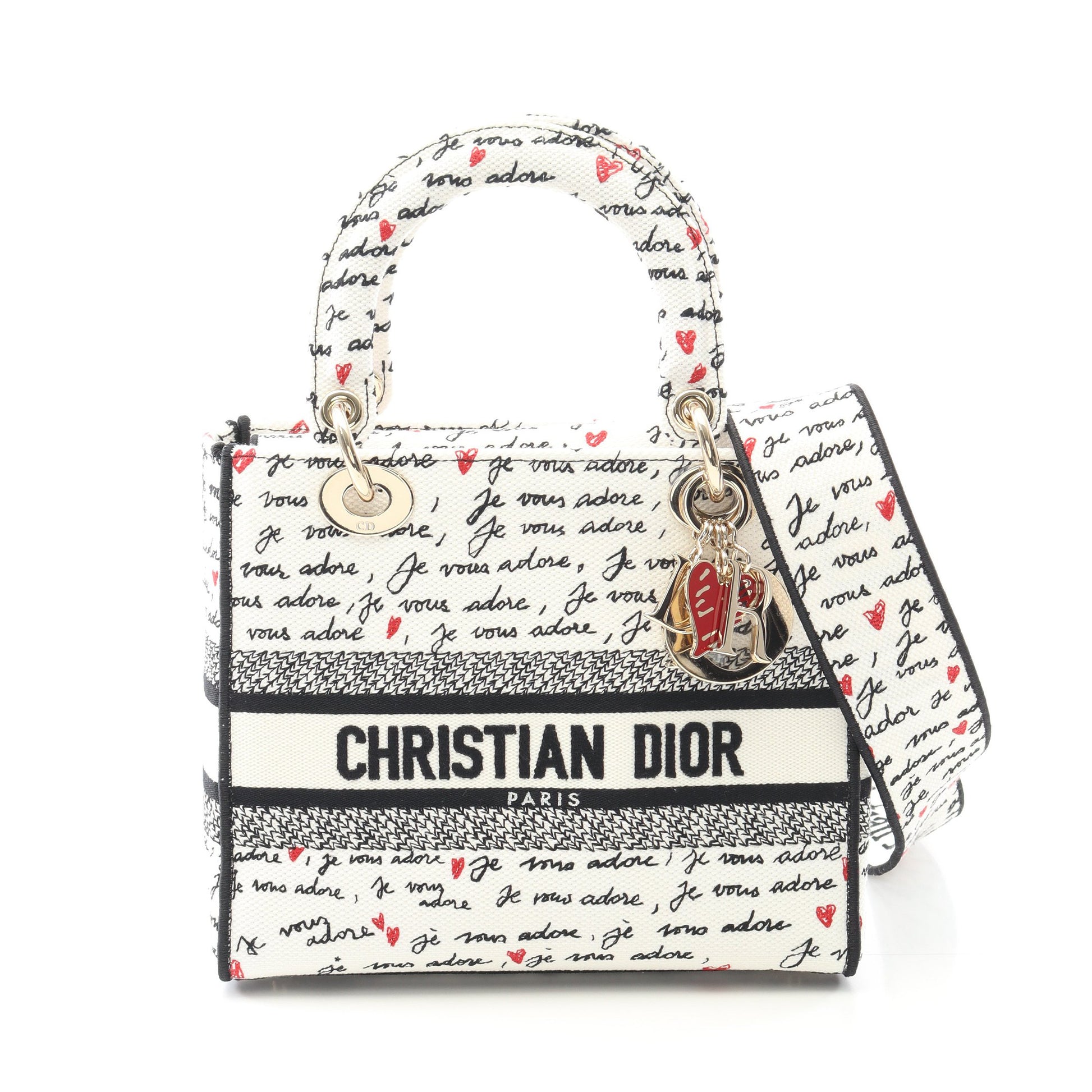 LADY D-LITE ミディアム ハンドバッグ キャンバス ホワイト マルチカラー 2WAY クリスチャンディオール バッグ Christian Dior