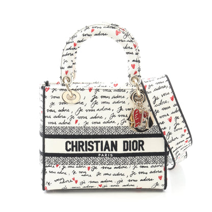 LADY D-LITE ミディアム ハンドバッグ キャンバス ホワイト マルチカラー 2WAY クリスチャンディオール バッグ Christian Dior