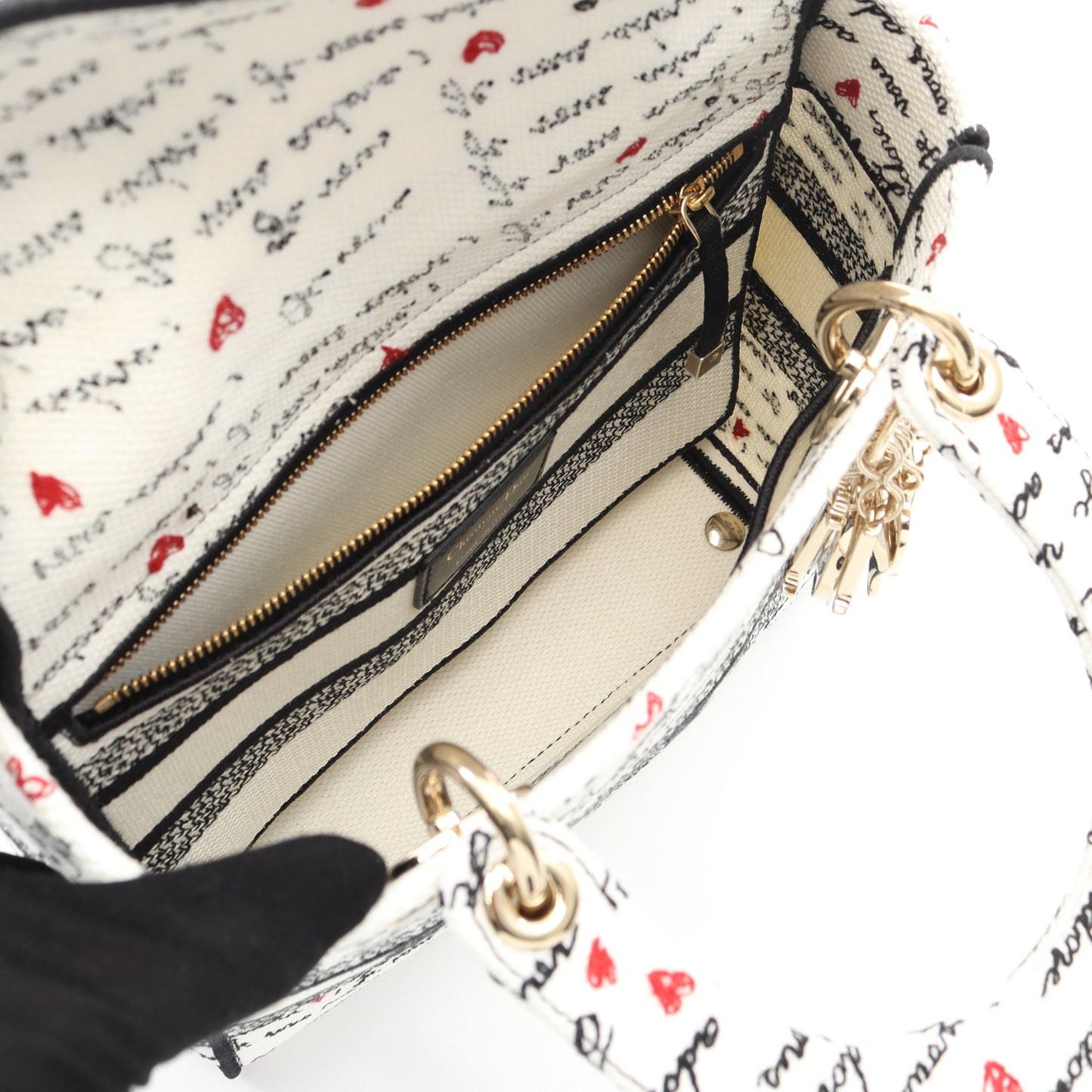 LADY D-LITE ミディアム ハンドバッグ キャンバス ホワイト マルチカラー 2WAY クリスチャンディオール バッグ Christian Dior