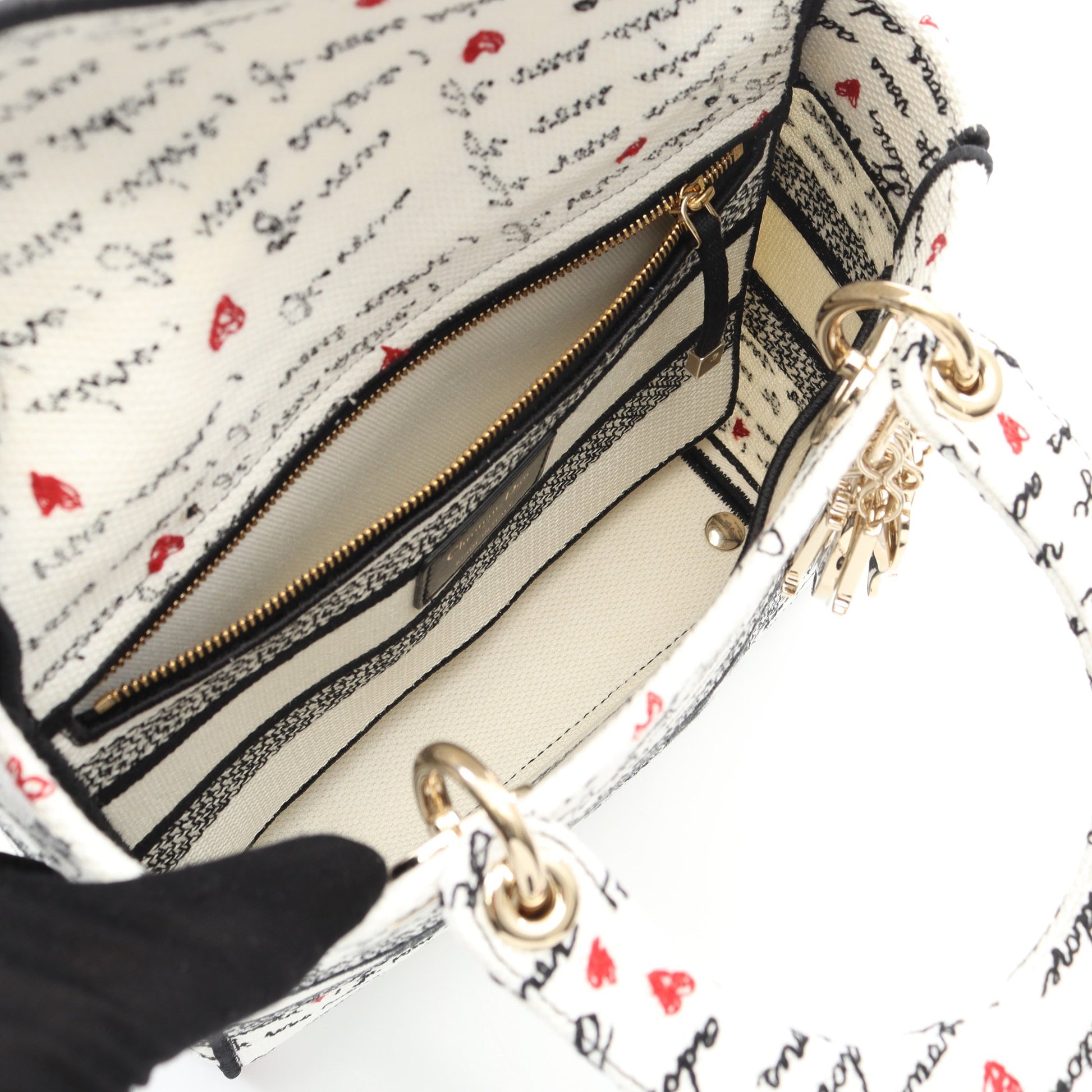 LADY D-LITE ミディアム ハンドバッグ キャンバス ホワイト マルチカラー 2WAY クリスチャンディオール バッグ Christian Dior