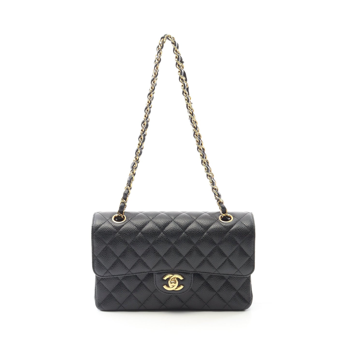 マトラッセ Wフラップ Wチェーンショルダーバッグ キャビアスキン ブラック ゴールド金具 シャネル バッグ CHANEL