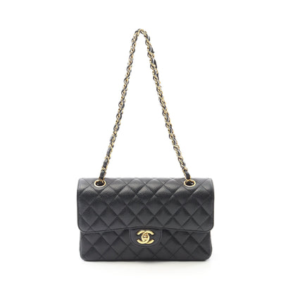 マトラッセ Wフラップ Wチェーンショルダーバッグ キャビアスキン ブラック ゴールド金具 シャネル バッグ CHANEL