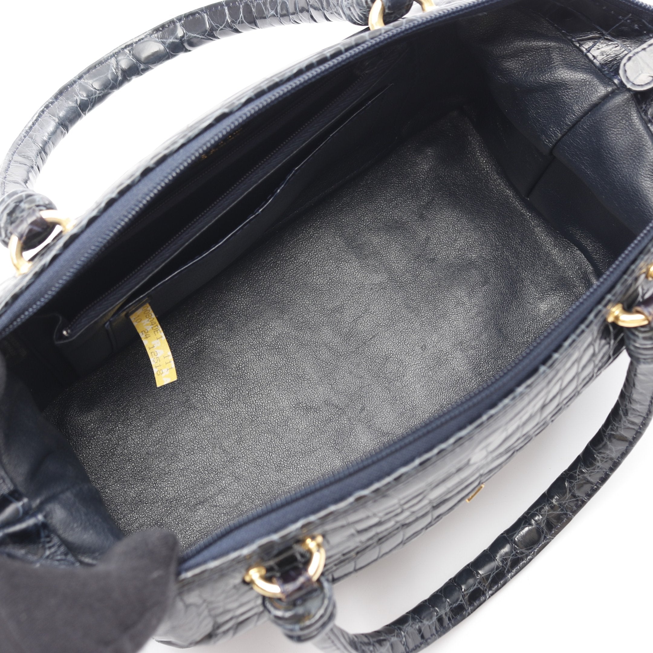 【保存袋付】BALLY　バリー　ハンドバッグ　型押しクロコ　ネイビー　I974 保存袋付】BALLY バリー ハンドバッグ 型押しクロコ ネイビー