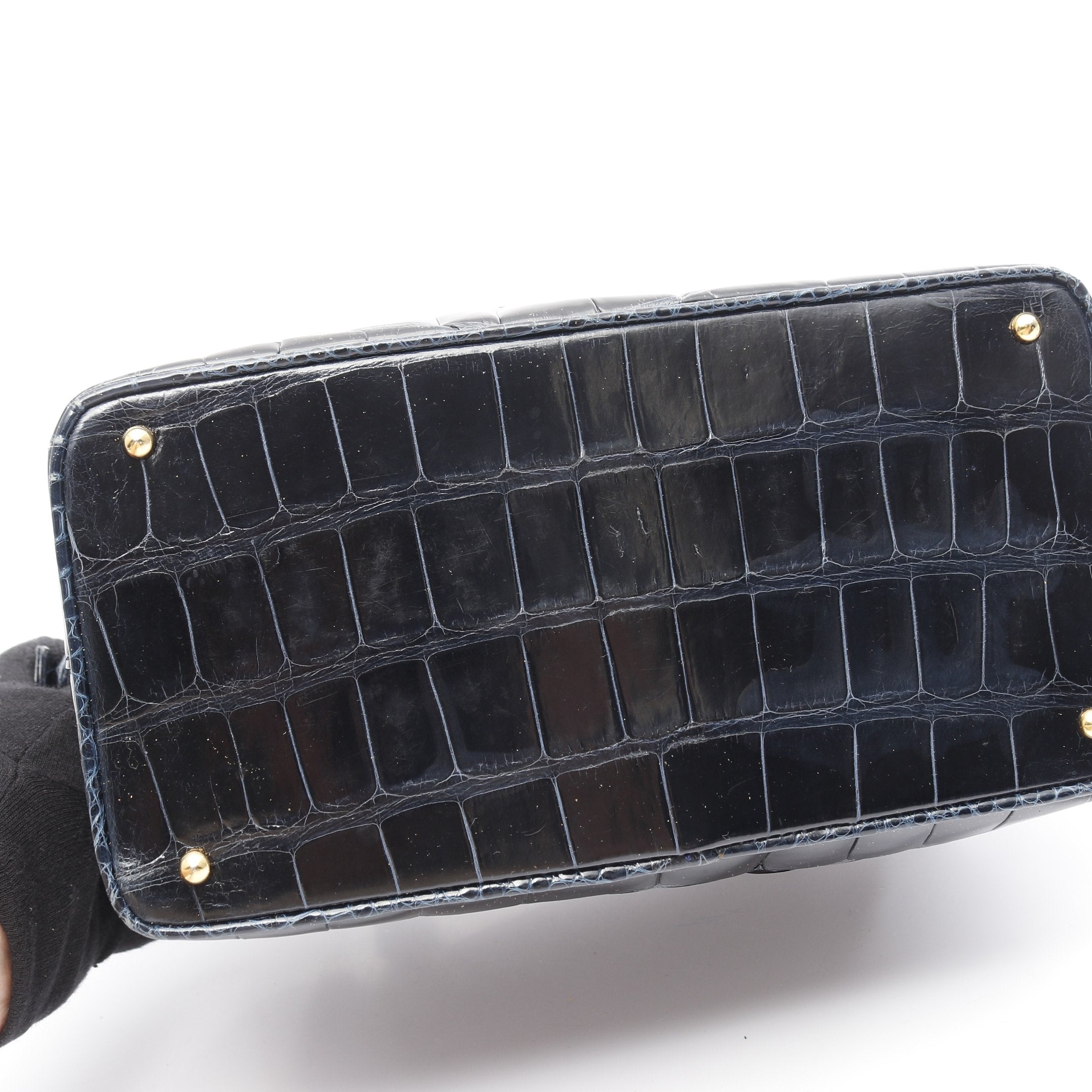 保存袋付】BALLY バリー ハンドバッグ 型押しクロコ ネイビー I974