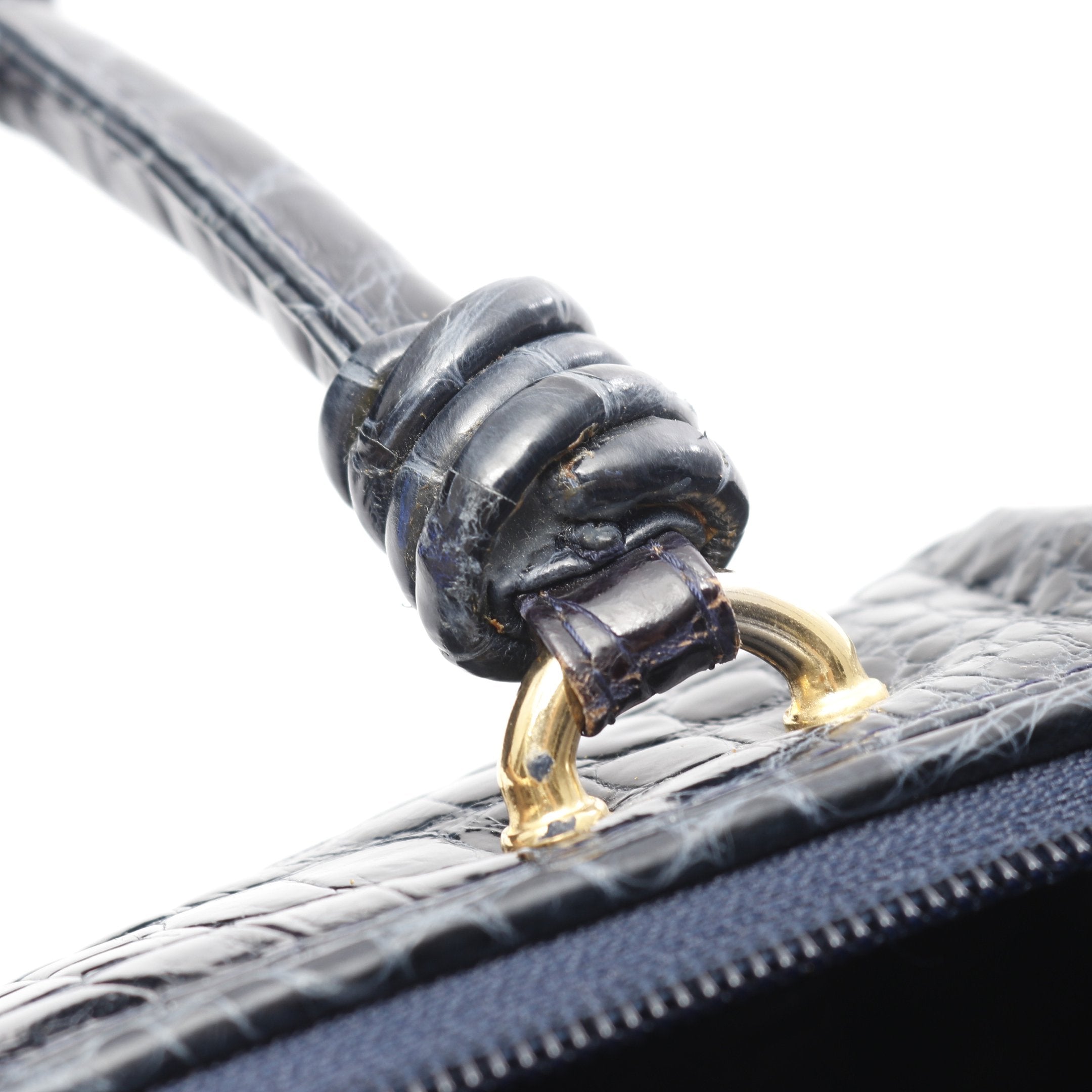 ハンドバッグ レザー ネイビー クロコ型押し バリー – RECLO