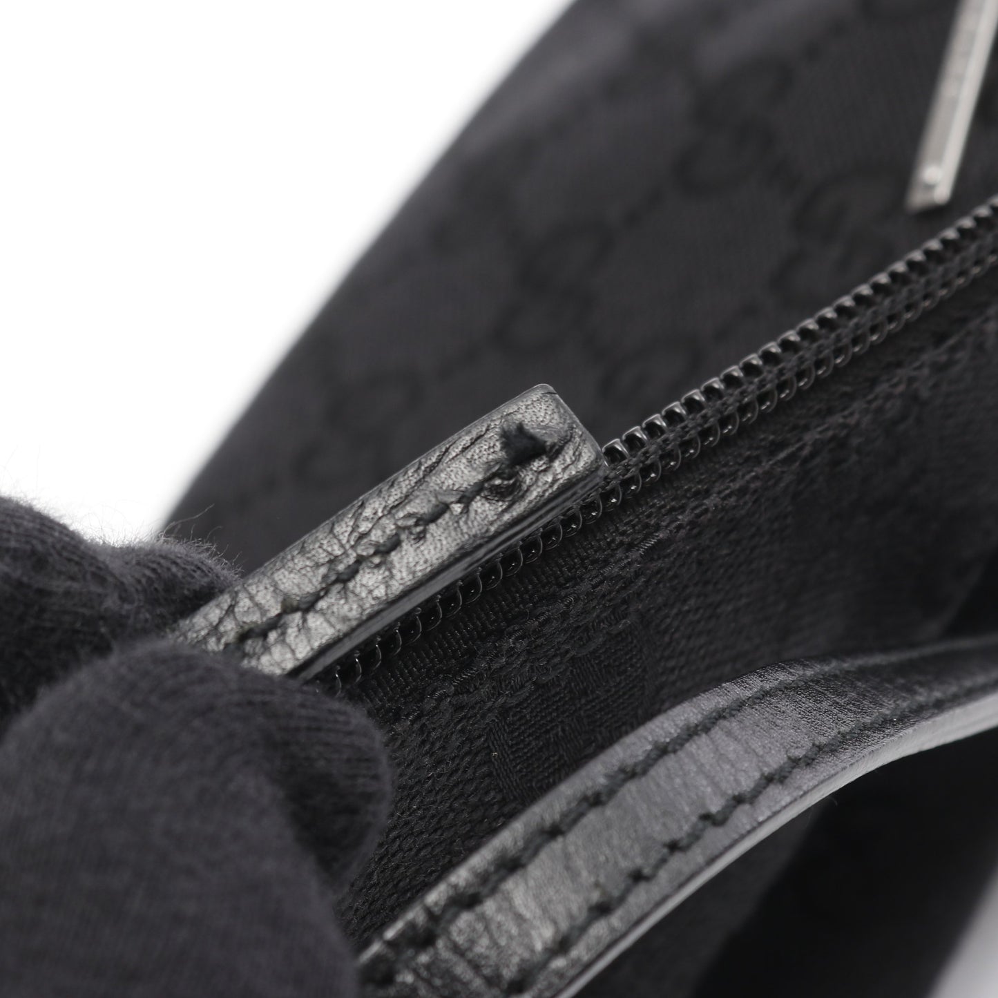 アクセサリーポーチ ハンドバッグ キャンバス レザー ブラック グッチ バッグ GUCCI