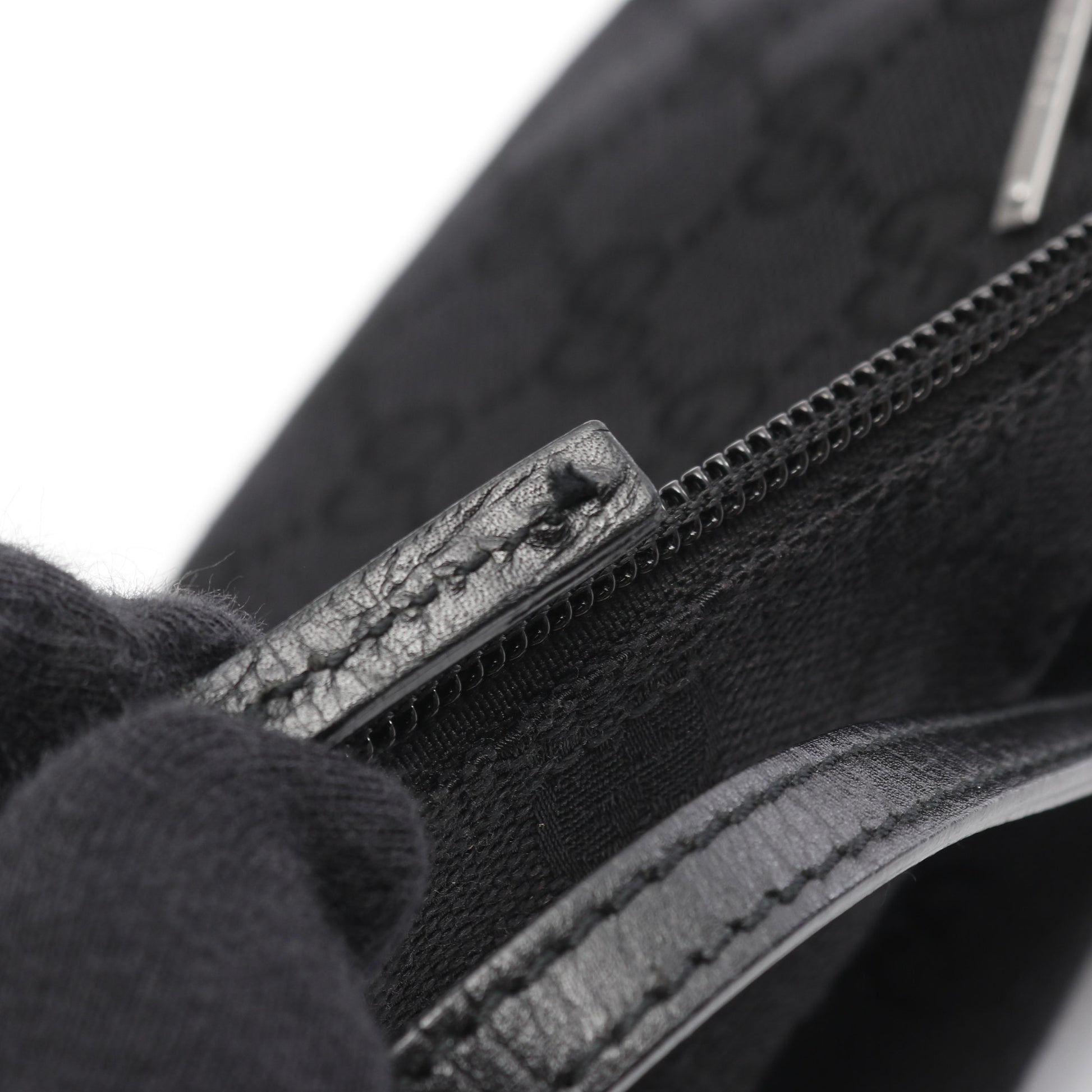 アクセサリーポーチ ハンドバッグ キャンバス レザー ブラック グッチ バッグ GUCCI