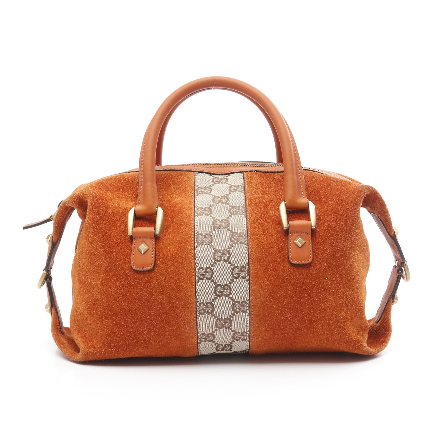 GGキャンバス ハンドバッグ キャンバス スエード ベージュ オレンジブラウン グッチ バッグ GUCCI