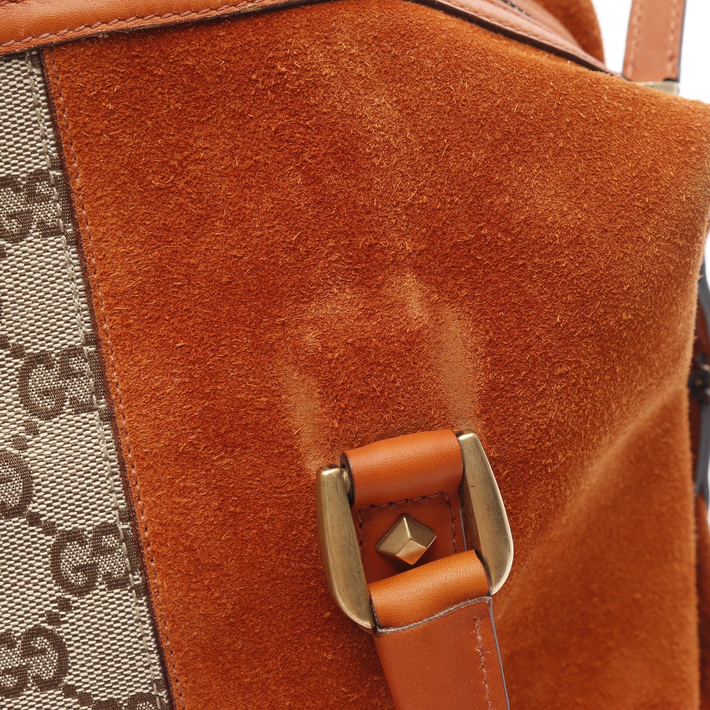 GGキャンバス ハンドバッグ キャンバス スエード ベージュ オレンジブラウン グッチ バッグ GUCCI