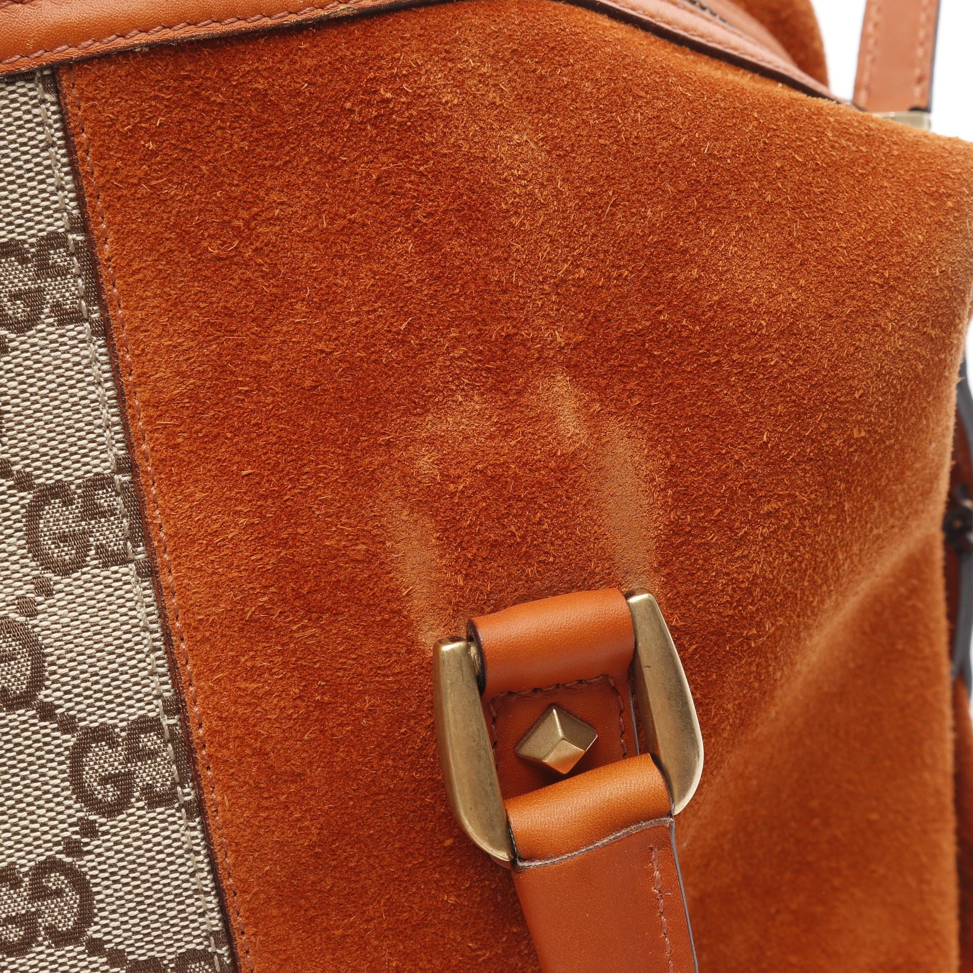 GGキャンバス ハンドバッグ キャンバス スエード ベージュ オレンジブラウン グッチ バッグ GUCCI