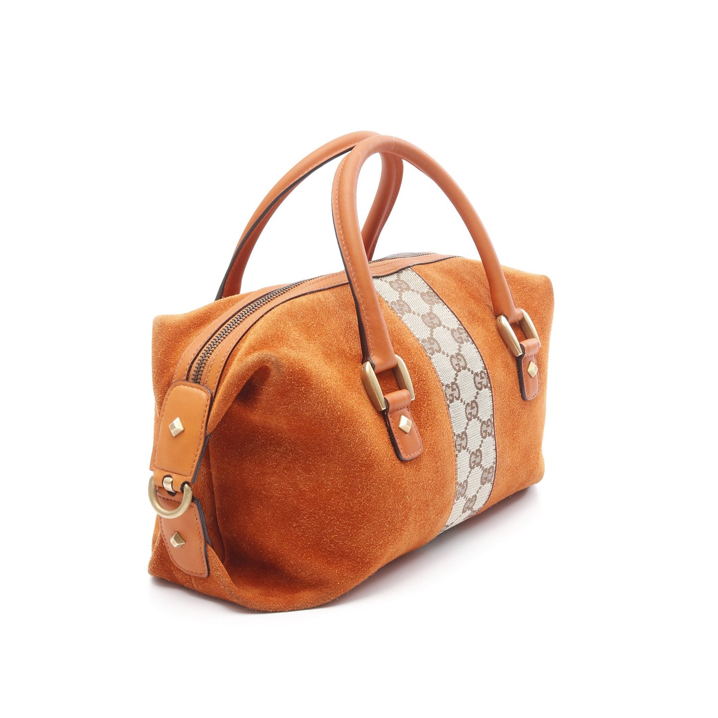 GGキャンバス ハンドバッグ キャンバス スエード ベージュ オレンジブラウン グッチ バッグ GUCCI