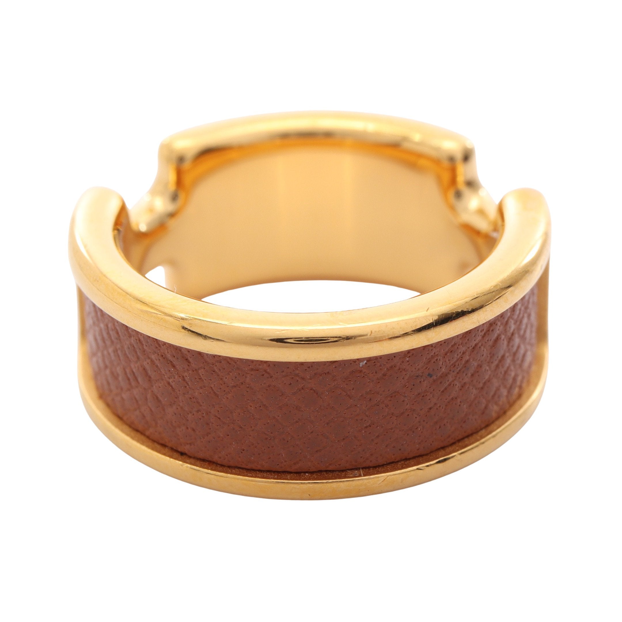 オランプPM リング 指輪 GP レザー ゴールド ブラウン エルメス – RECLO