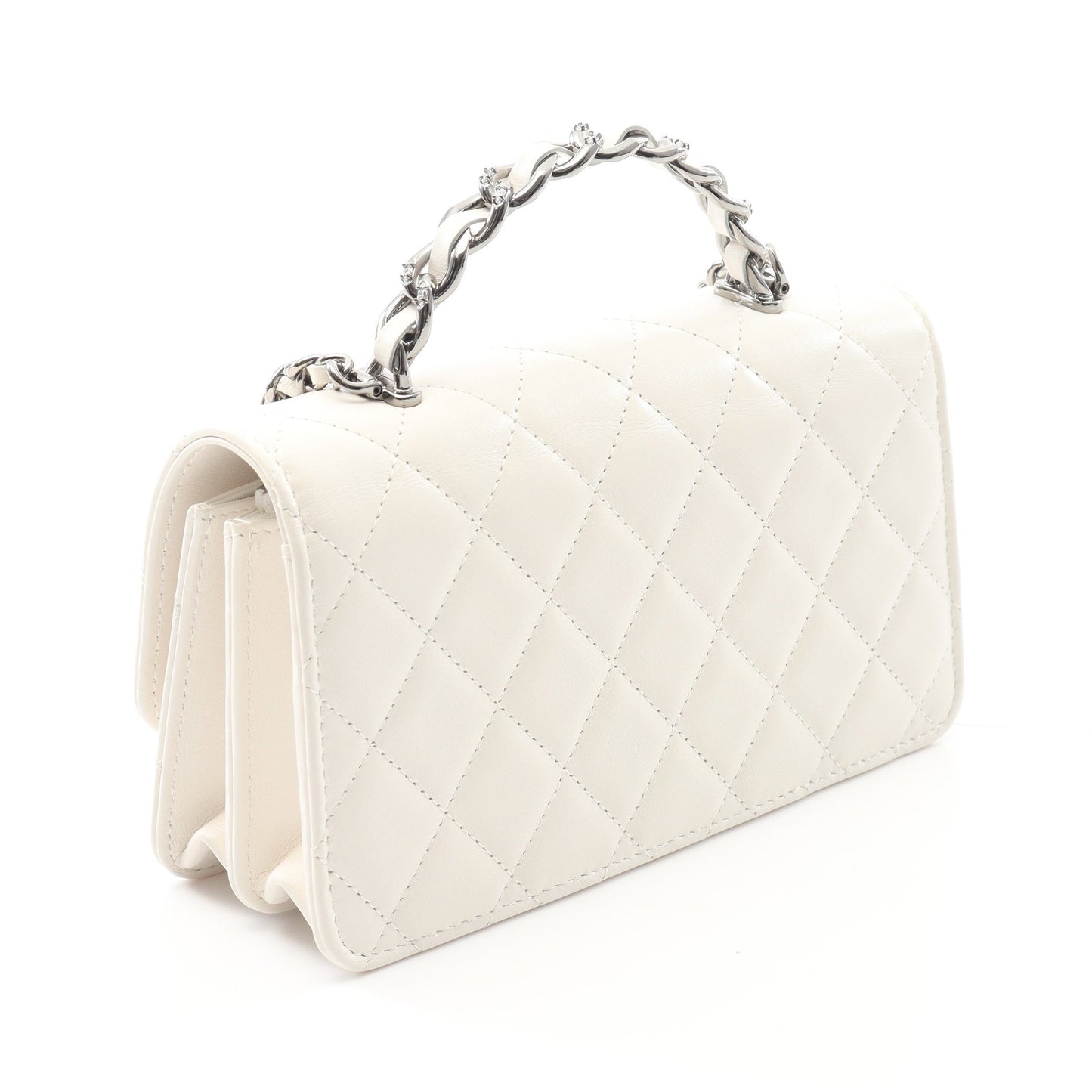 マトラッセ トップハンドル チェーンウォレット ラムスキン ホワイト シルバー金具 2WAY シャネル バッグ CHANEL