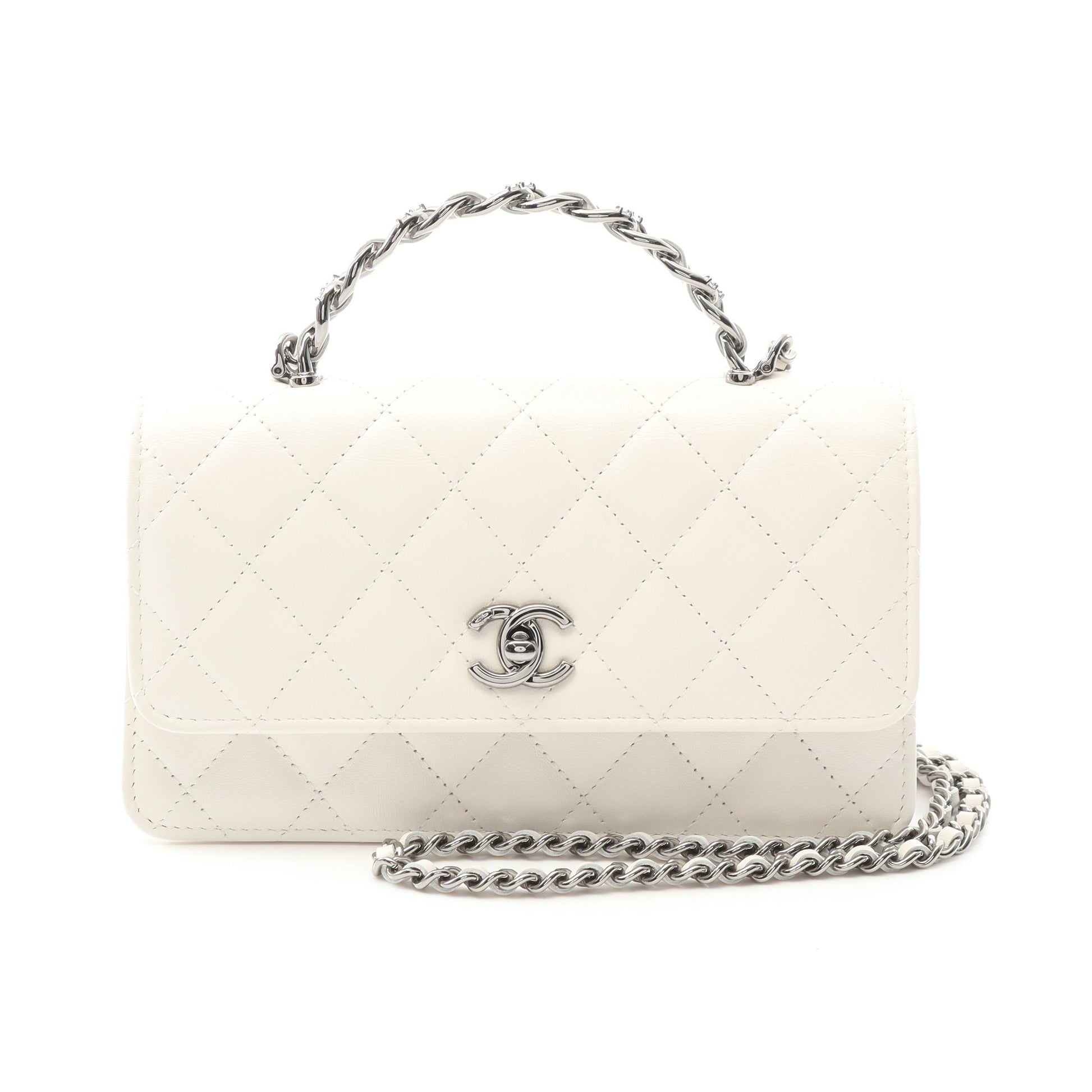 マトラッセ トップハンドル チェーンウォレット ラムスキン ホワイト シルバー金具 2WAY シャネル バッグ CHANEL