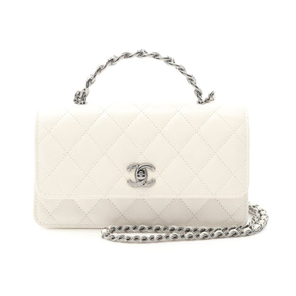 マトラッセ トップハンドル チェーンウォレット ラムスキン ホワイト シルバー金具 2WAY シャネル バッグ CHANEL