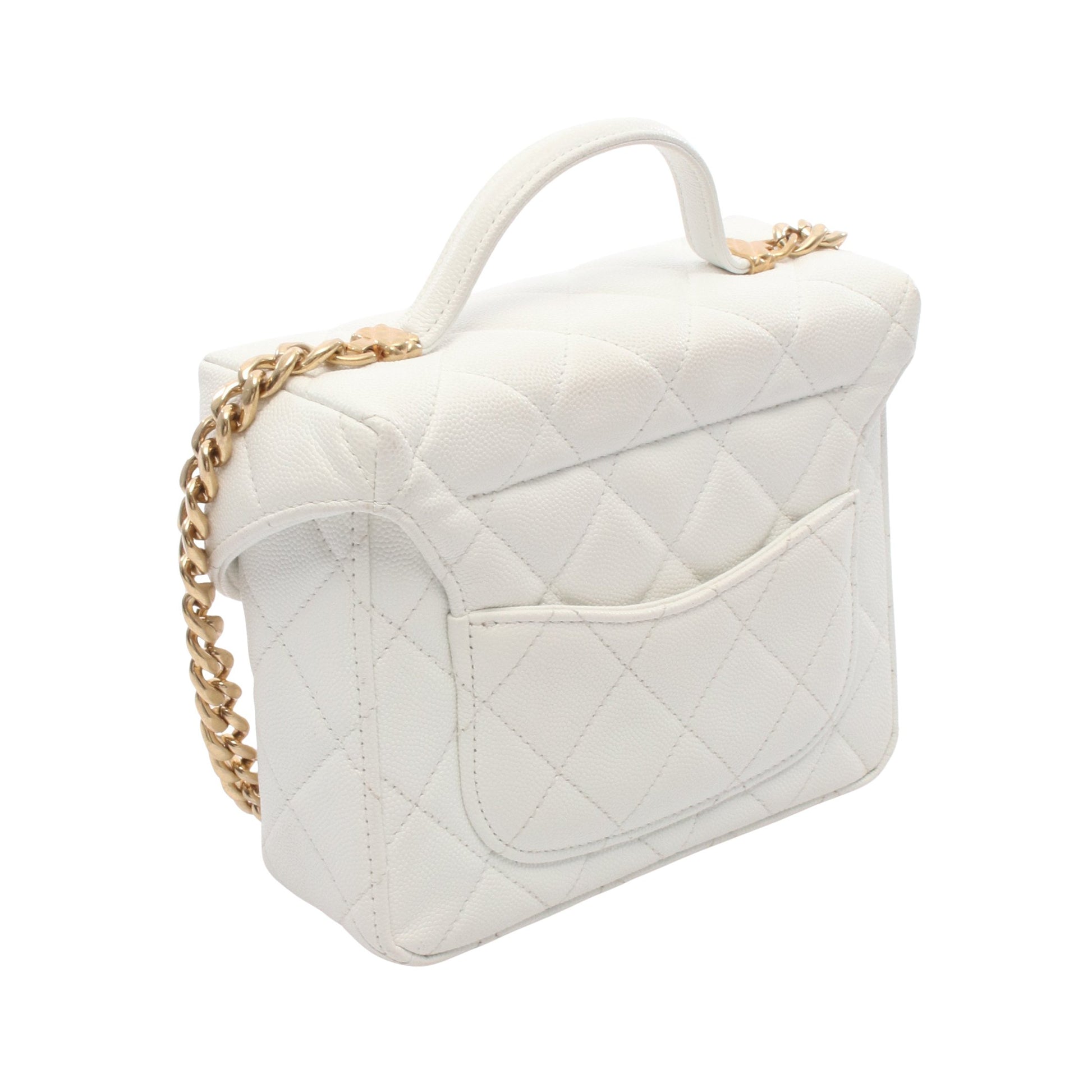 マトラッセ トップハンドル チェーンショルダーバッグ キャビアスキン ホワイト ゴールド金具 シャネル バッグ CHANEL