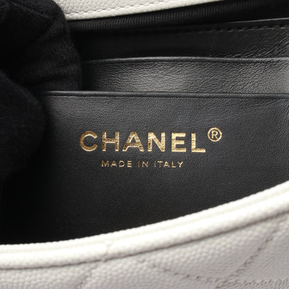 マトラッセ トップハンドル チェーンショルダーバッグ キャビアスキン ホワイト ゴールド金具 シャネル バッグ CHANEL