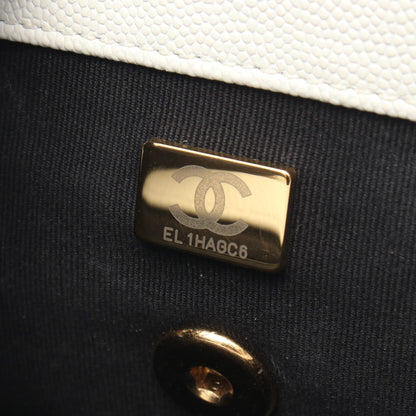 マトラッセ トップハンドル チェーンショルダーバッグ キャビアスキン ホワイト ゴールド金具 シャネル バッグ CHANEL