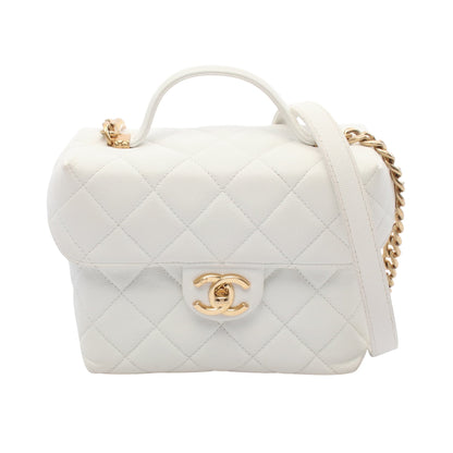 マトラッセ トップハンドル チェーンショルダーバッグ キャビアスキン ホワイト ゴールド金具 シャネル バッグ CHANEL