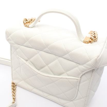 マトラッセ トップハンドル チェーンショルダーバッグ キャビアスキン ホワイト ゴールド金具 シャネル バッグ CHANEL