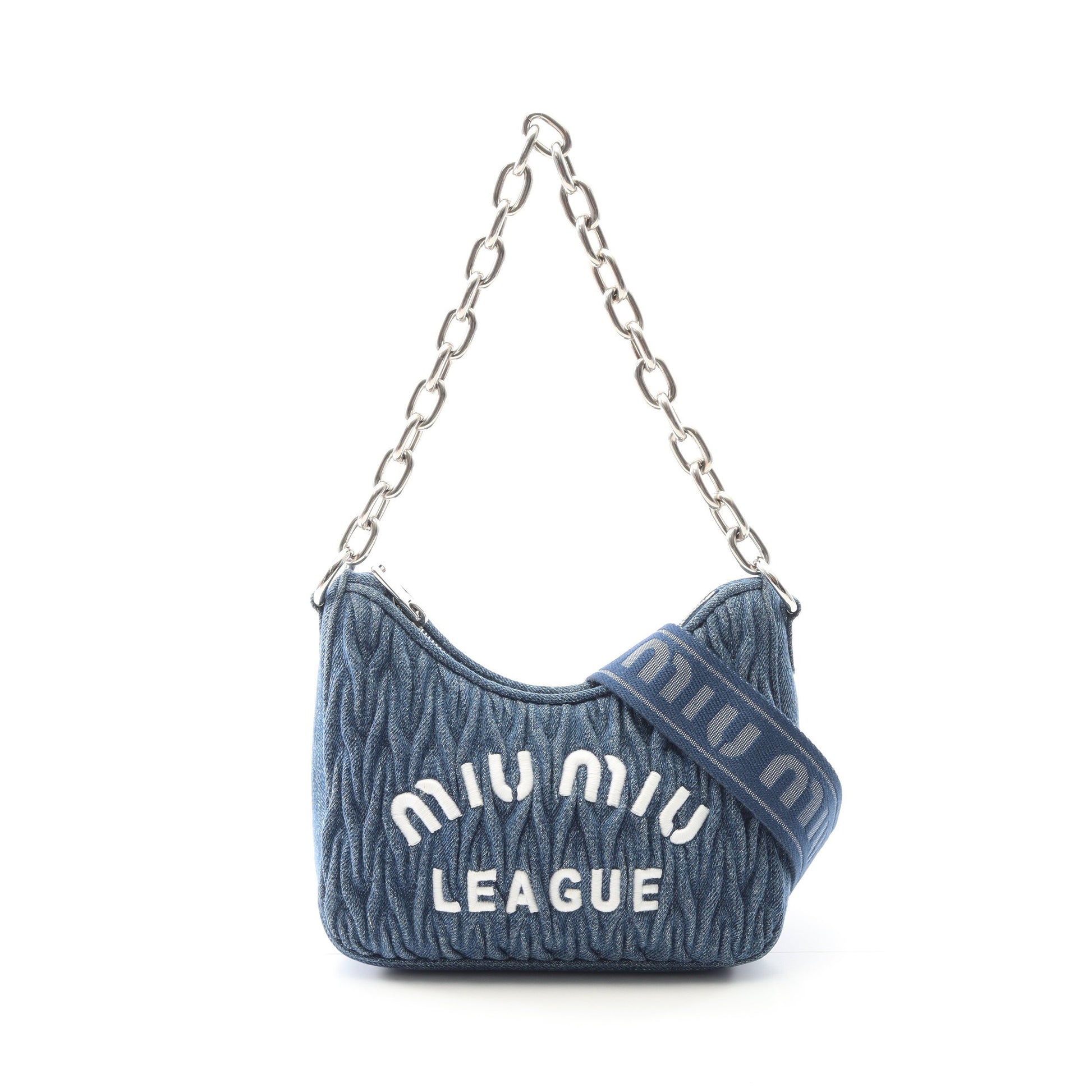 マテラッセ ショルダーバッグ デニム インディゴブルー ホワイト 2WAY ミュウミュウ バッグ miu miu