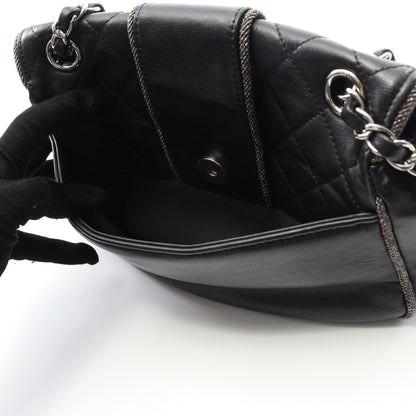 マトラッセ Wチェーンショルダーバッグ ラムスキン ブラック シルバー金具 シャネル バッグ CHANEL