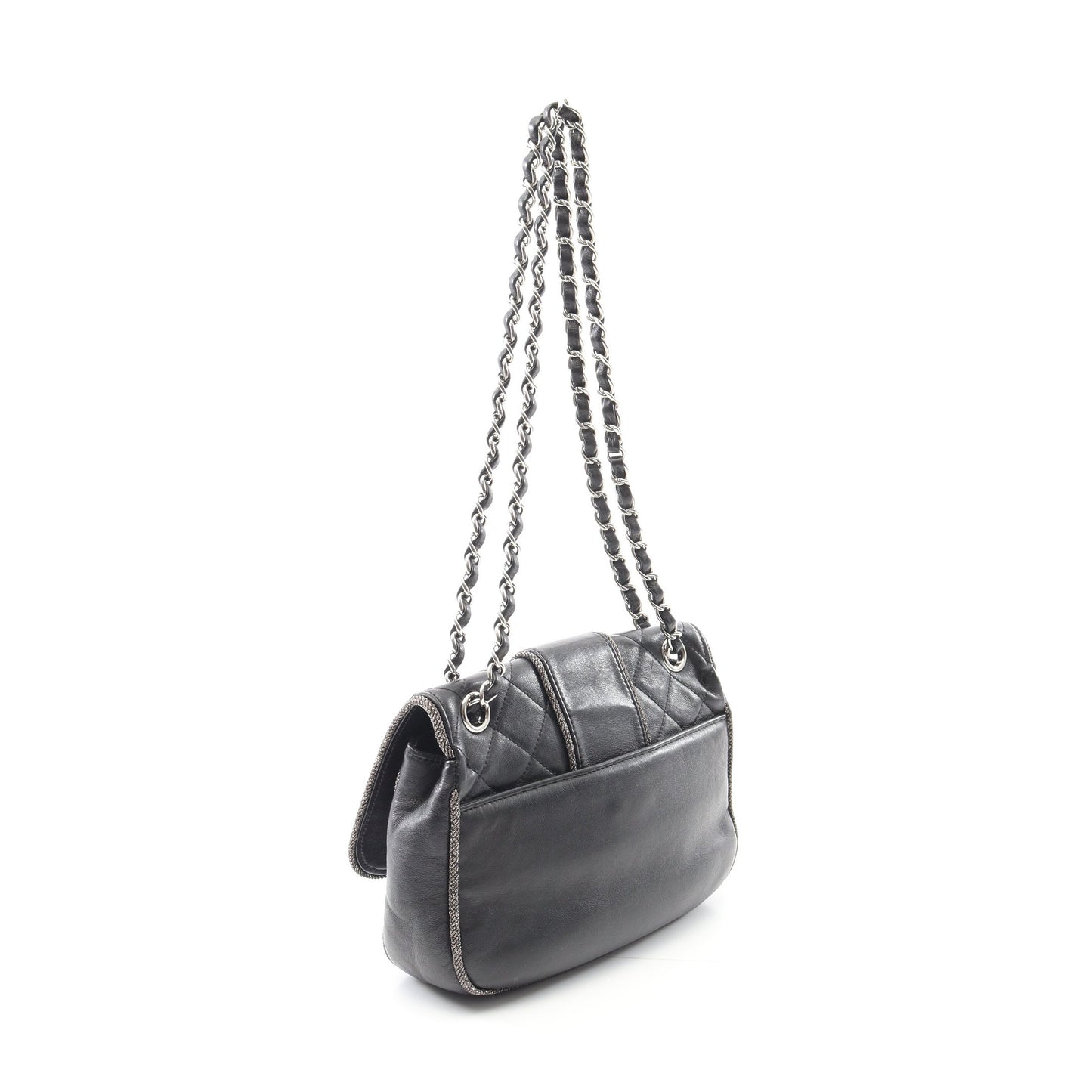 マトラッセ Wチェーンショルダーバッグ ラムスキン ブラック シルバー金具 シャネル バッグ CHANEL