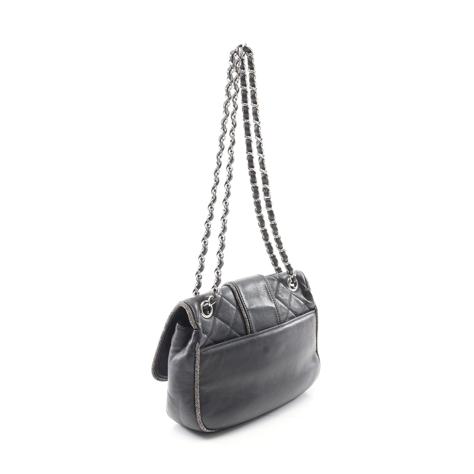 マトラッセ Wチェーンショルダーバッグ ラムスキン ブラック シルバー金具 シャネル バッグ CHANEL