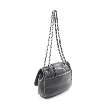 マトラッセ Wチェーンショルダーバッグ ラムスキン ブラック シルバー金具 シャネル バッグ CHANEL