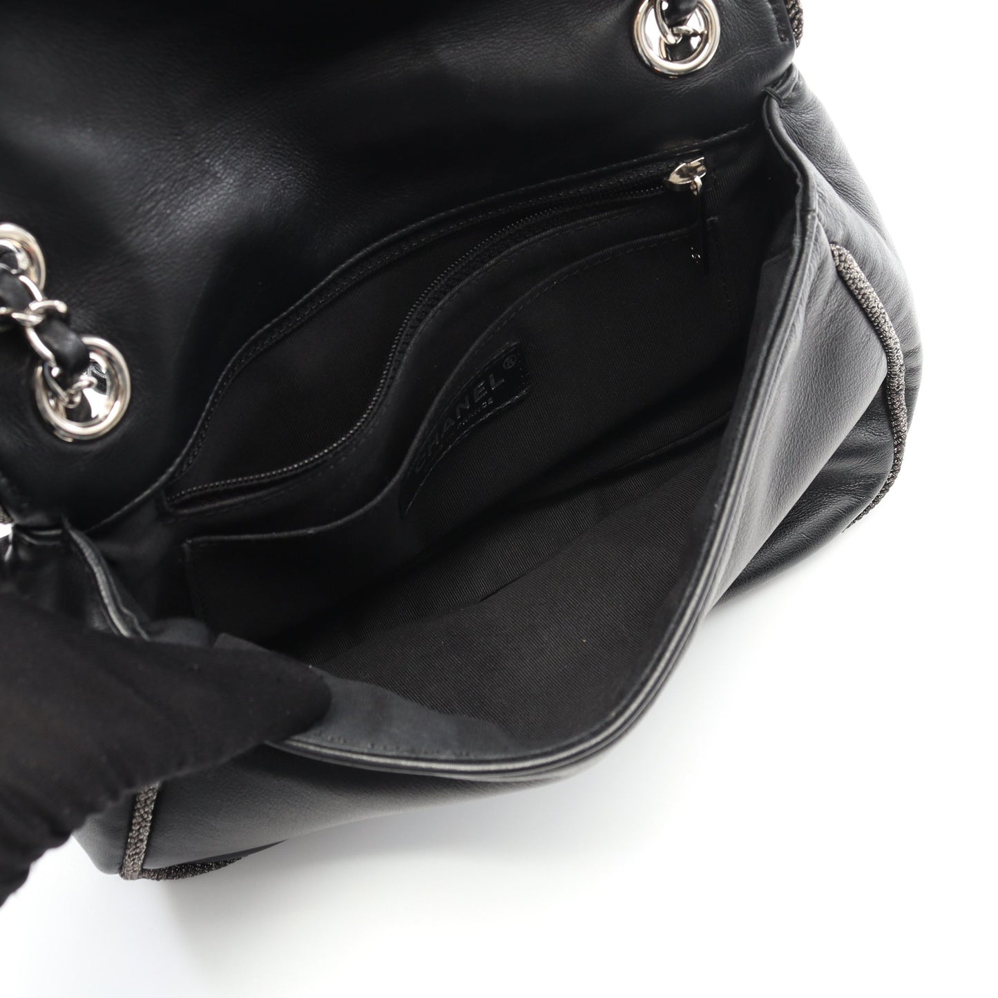マトラッセ Wチェーンショルダーバッグ ラムスキン ブラック シルバー金具 シャネル バッグ CHANEL