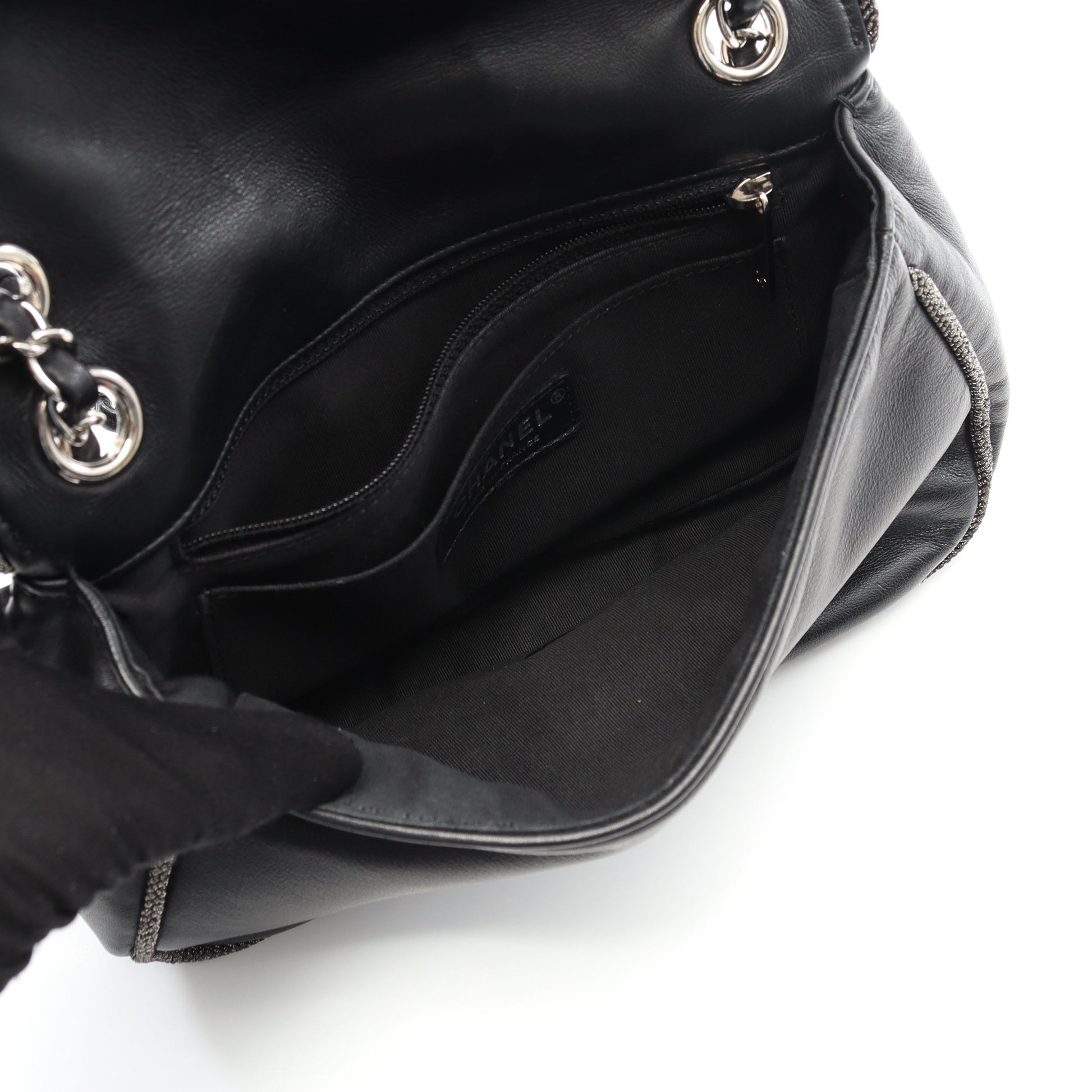 マトラッセ Wチェーンショルダーバッグ ラムスキン ブラック シルバー金具 シャネル バッグ CHANEL