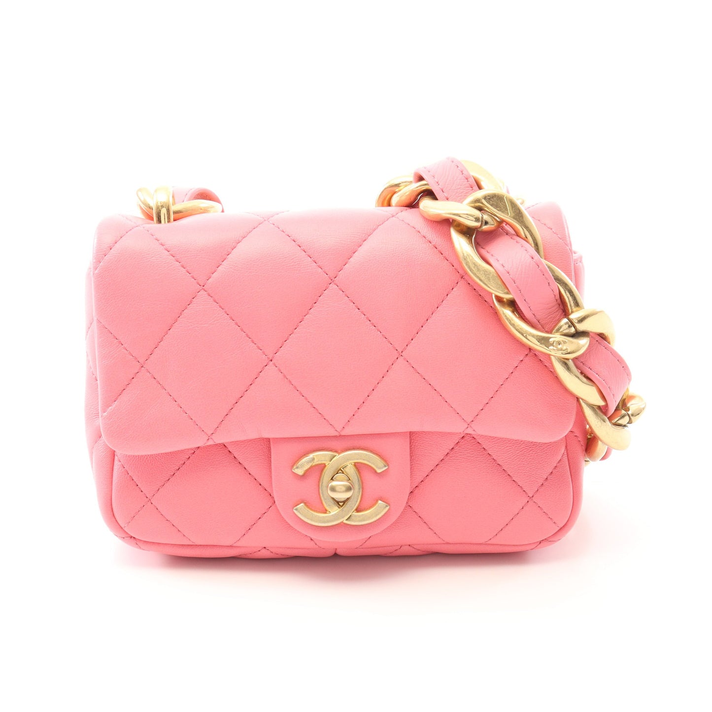 マトラッセ チェーンショルダーバッグ ラムスキン ピンク ゴールド金具 シャネル バッグ CHANEL