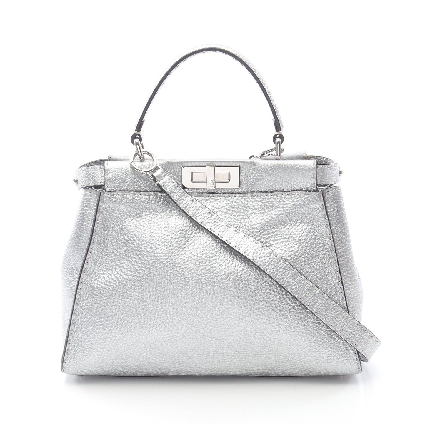 ピーカブー レギュラー セレリア ハンドバッグ レザー シルバー 2WAY フェンディ バッグ FENDI