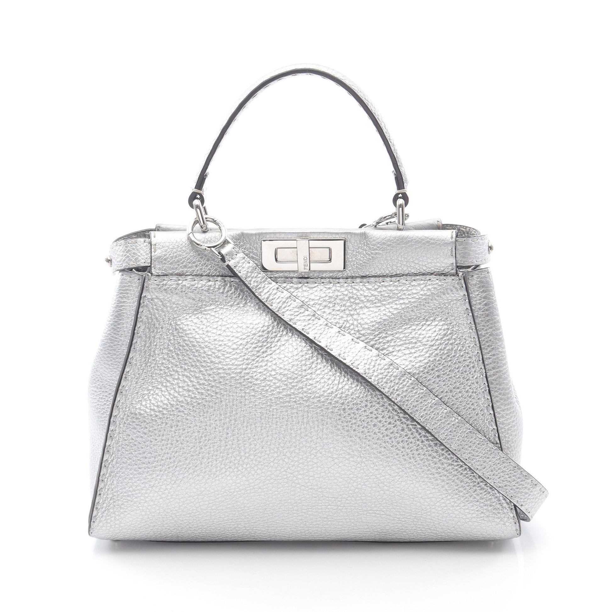 ピーカブー レギュラー セレリア ハンドバッグ レザー シルバー 2WAY フェンディ バッグ FENDI