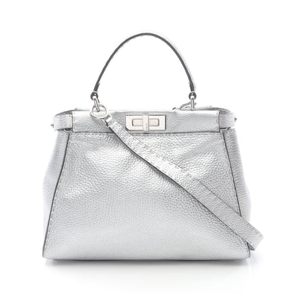 ピーカブー レギュラー セレリア ハンドバッグ レザー シルバー 2WAY フェンディ バッグ FENDI