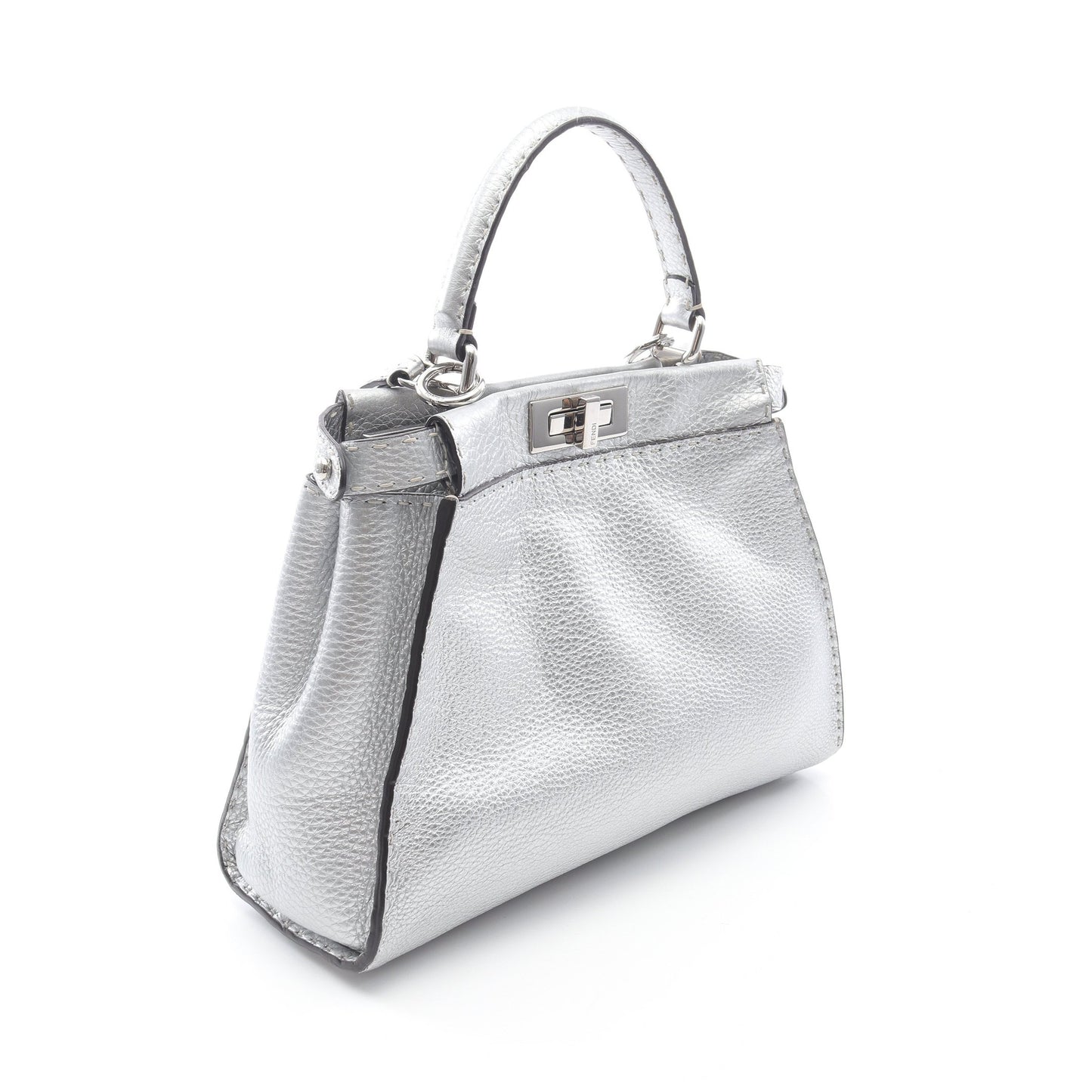 ピーカブー レギュラー セレリア ハンドバッグ レザー シルバー 2WAY フェンディ バッグ FENDI
