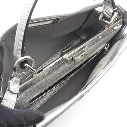 ピーカブー レギュラー セレリア ハンドバッグ レザー シルバー 2WAY フェンディ バッグ FENDI