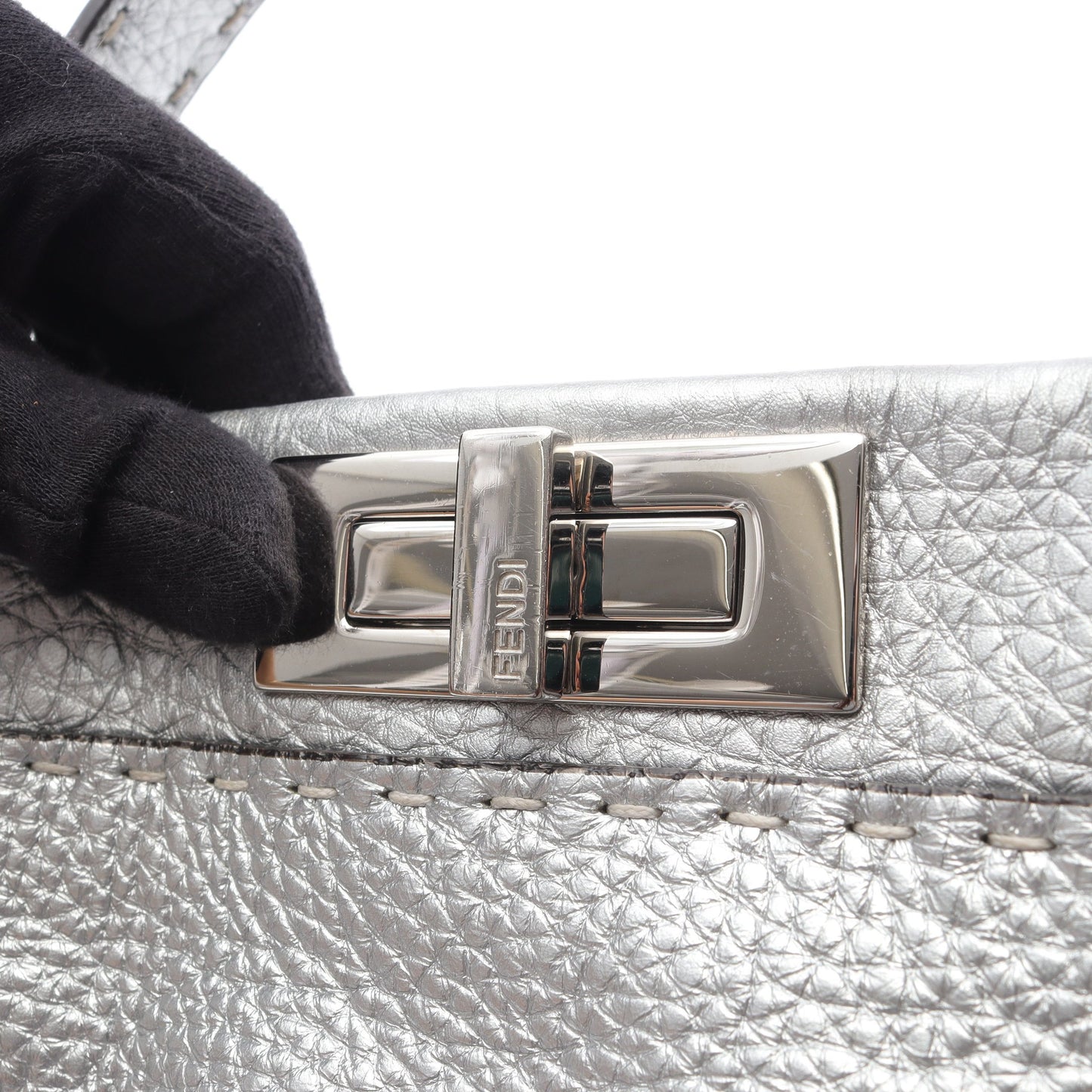 ピーカブー レギュラー セレリア ハンドバッグ レザー シルバー 2WAY フェンディ バッグ FENDI