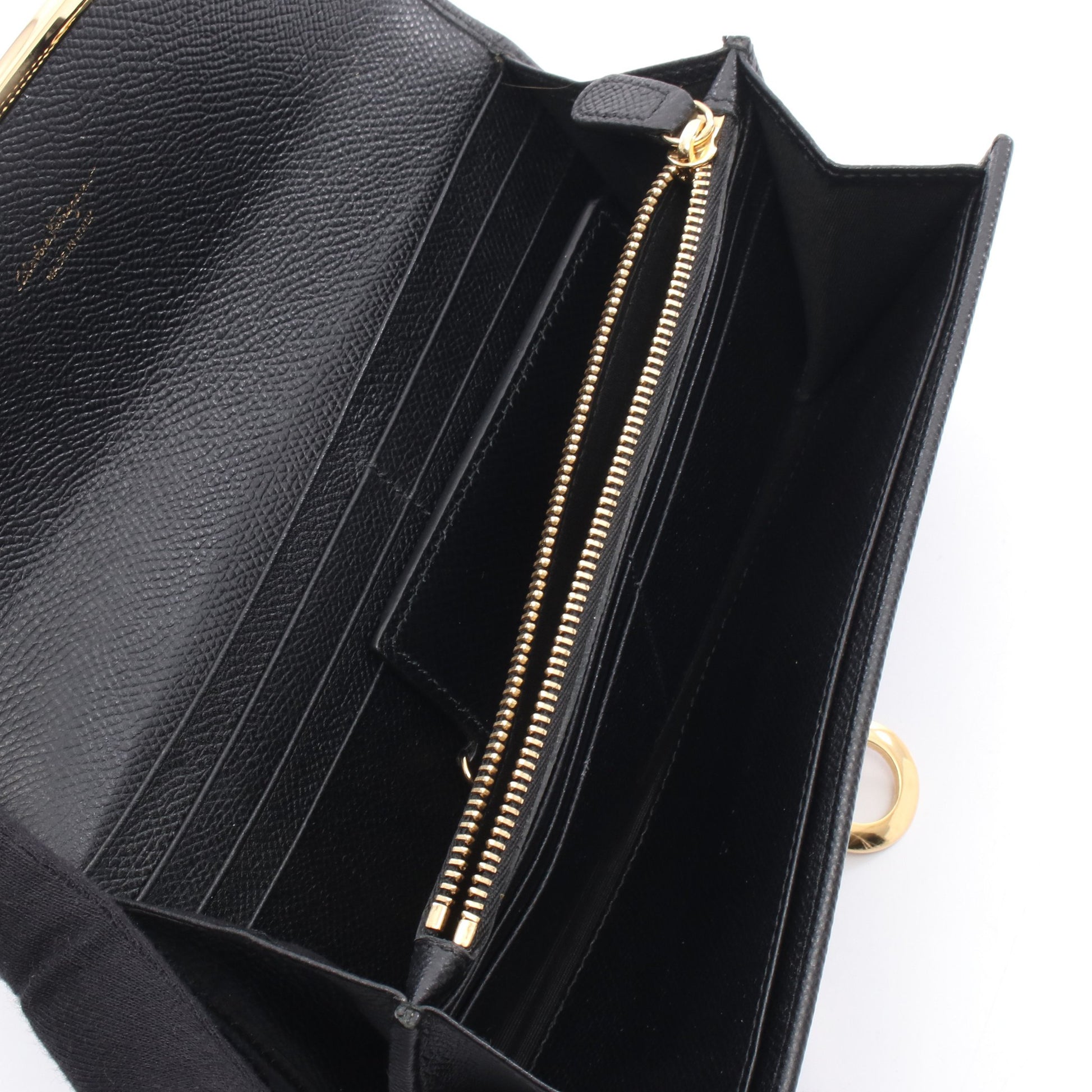 ガンチーニ 二つ折り長財布 レザー ブラック サルヴァトーレフェラガモ 財布・小物 Salvatore Ferragamo