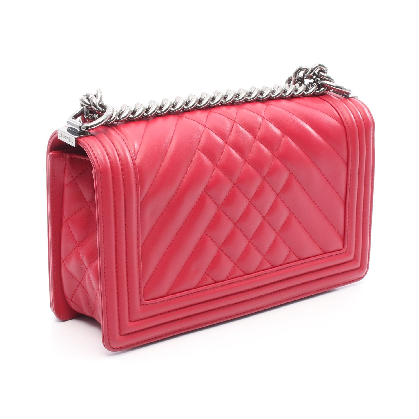 ボーイシャネル チェーンショルダーバッグ レザー ピンクレッド シルバー金具 シャネル バッグ CHANEL