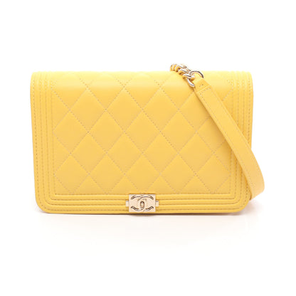 ボーイシャネル マトラッセ チェーンウォレット レザー イエロー ゴールド金具 シャネル バッグ CHANEL