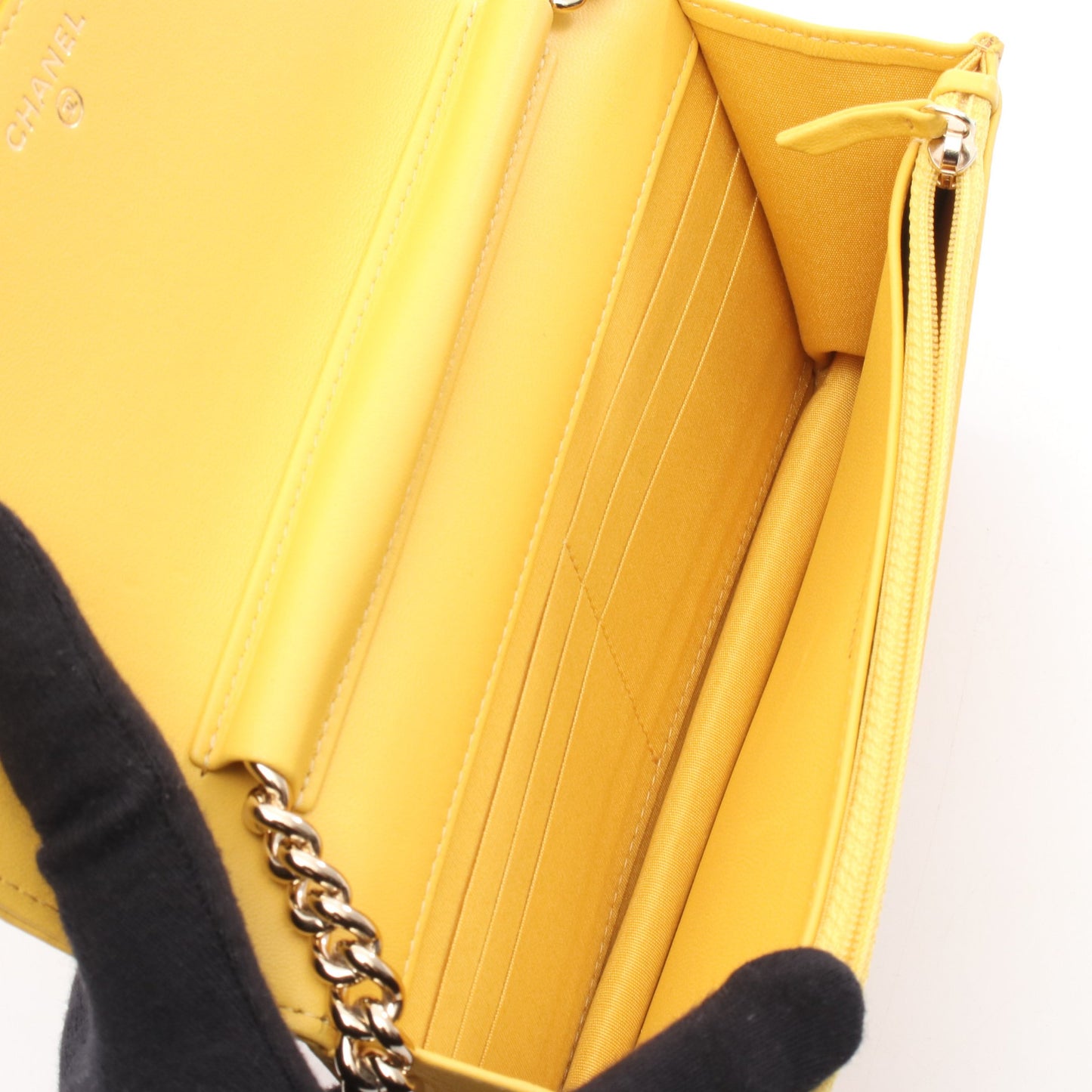 ボーイシャネル マトラッセ チェーンウォレット レザー イエロー ゴールド金具 シャネル バッグ CHANEL