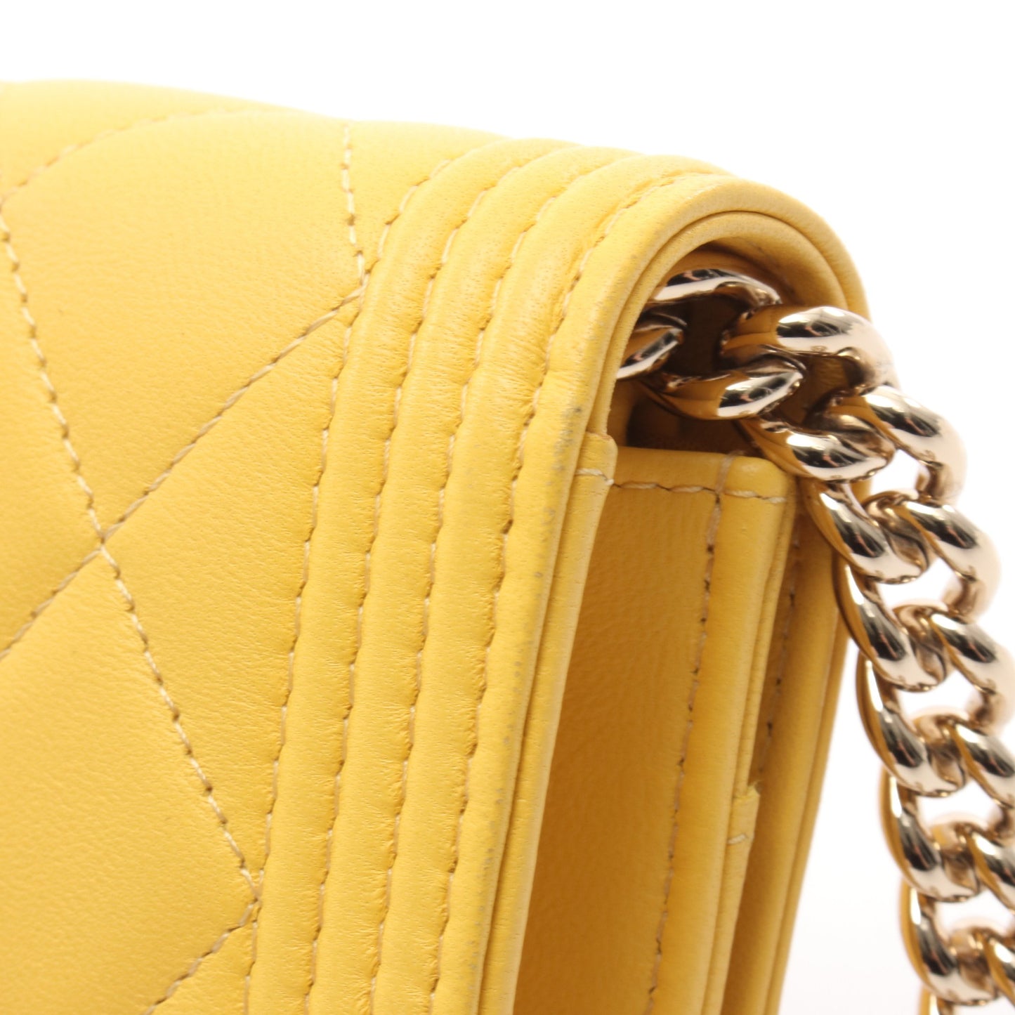 ボーイシャネル マトラッセ チェーンウォレット レザー イエロー ゴールド金具 シャネル バッグ CHANEL