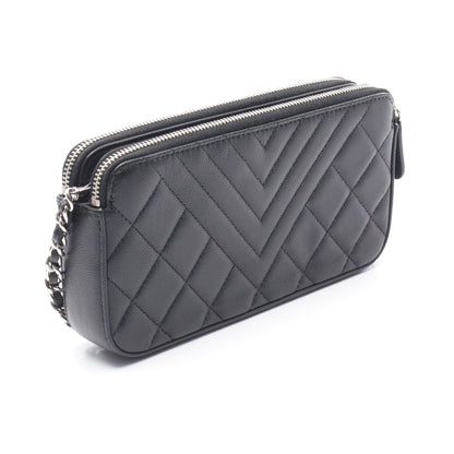 Wジップ チェーンウォレット キャビアスキン ブラック シルバー金具 シャネル バッグ CHANEL