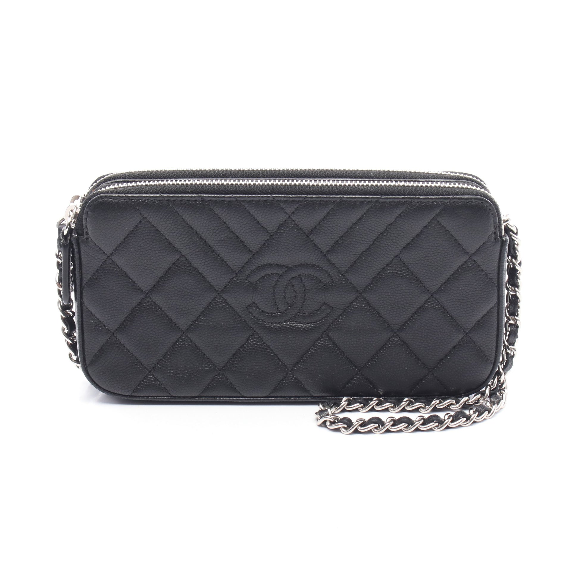 Wジップ チェーンウォレット キャビアスキン ブラック シルバー金具 シャネル バッグ CHANEL