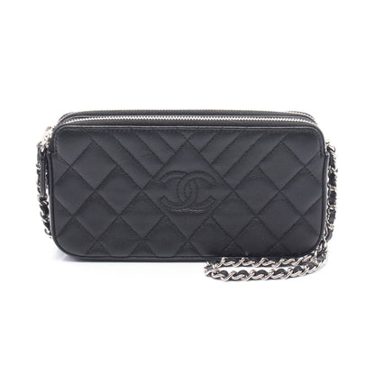 Wジップ チェーンウォレット キャビアスキン ブラック シルバー金具 シャネル バッグ CHANEL