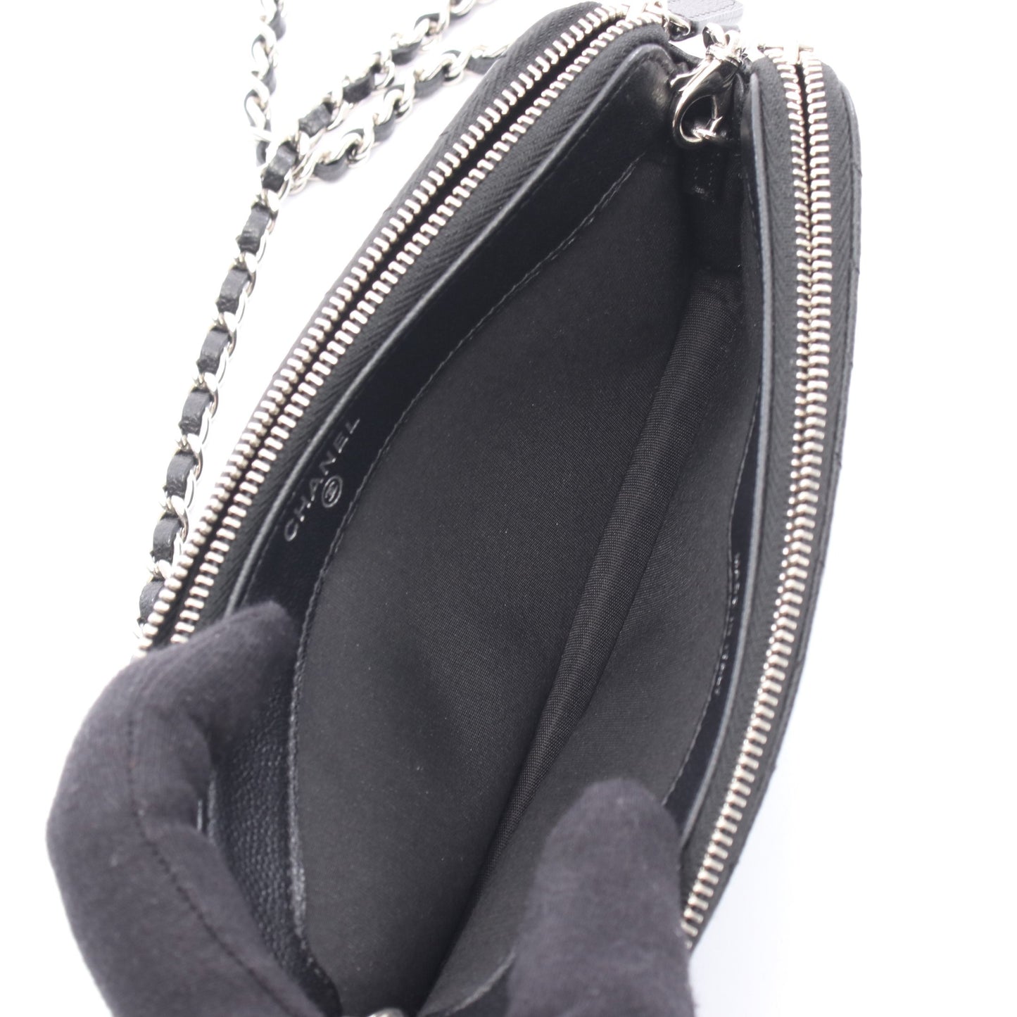 Wジップ チェーンウォレット キャビアスキン ブラック シルバー金具 シャネル バッグ CHANEL