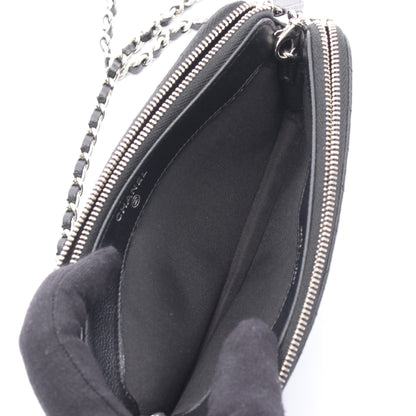 Wジップ チェーンウォレット キャビアスキン ブラック シルバー金具 シャネル バッグ CHANEL
